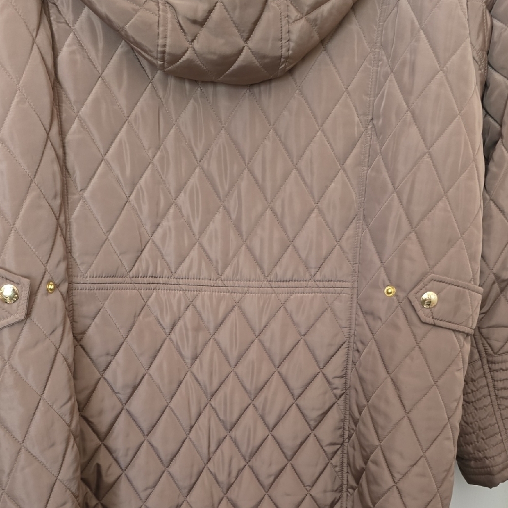 Michael Kors Womens Quilted Hooded Dark Tan Jacket - Picture 7 of 12